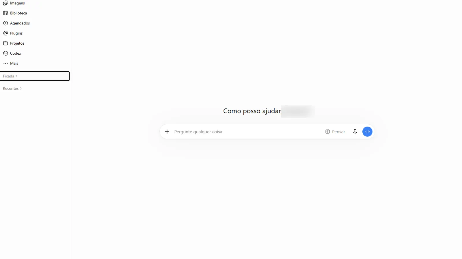 Tela inicial do ChatGPT com o campo Pergunte qualquer coisa