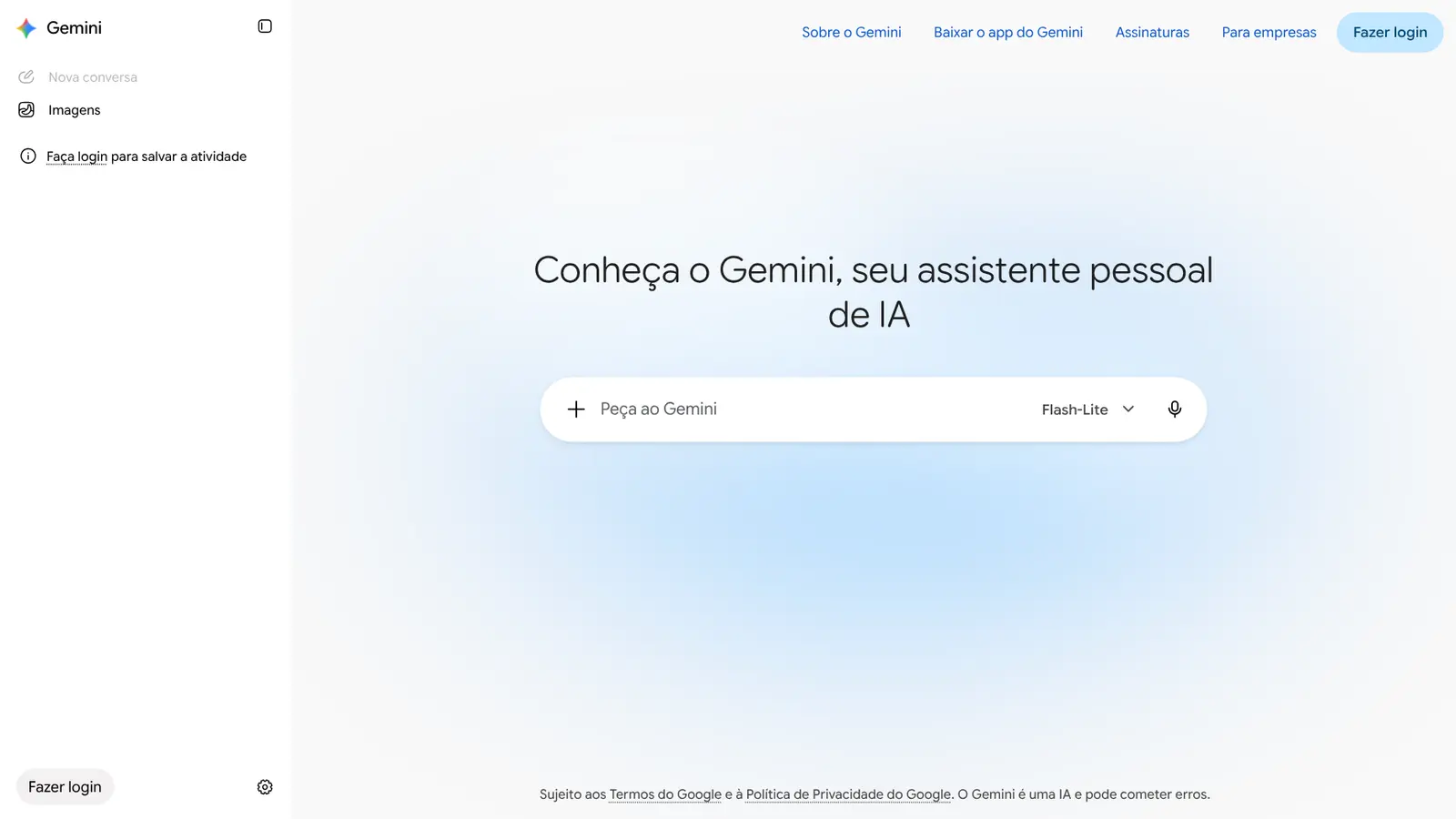 Tela inicial do Gemini com a caixa de pergunta